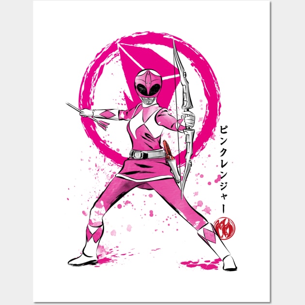 Pink Ranger sumi e Wall Art by DrMonekers